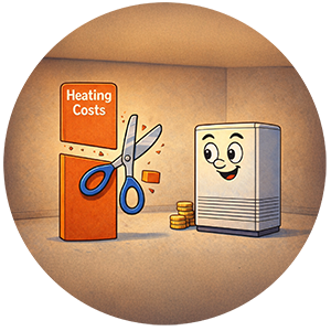 Cartoon: cutting heating costs