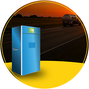 Cartoon: oil truck driving into the sunset