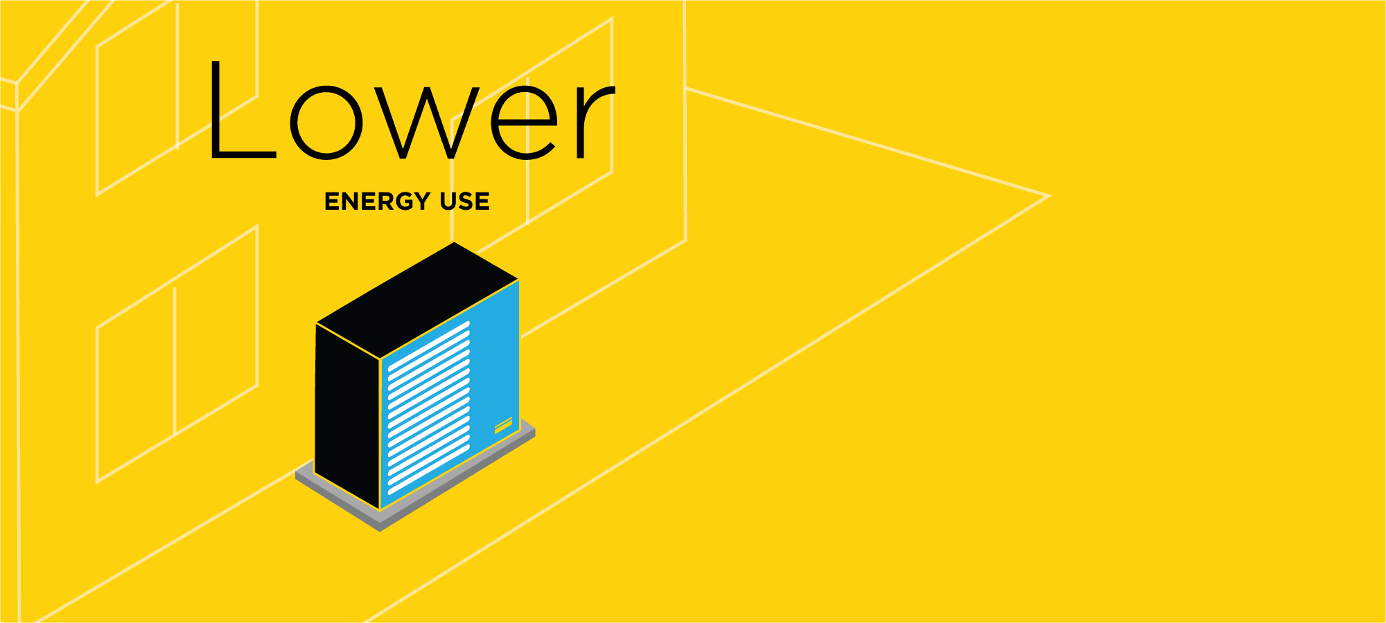 Lower energy usage - a heat pump condenser unit against a house