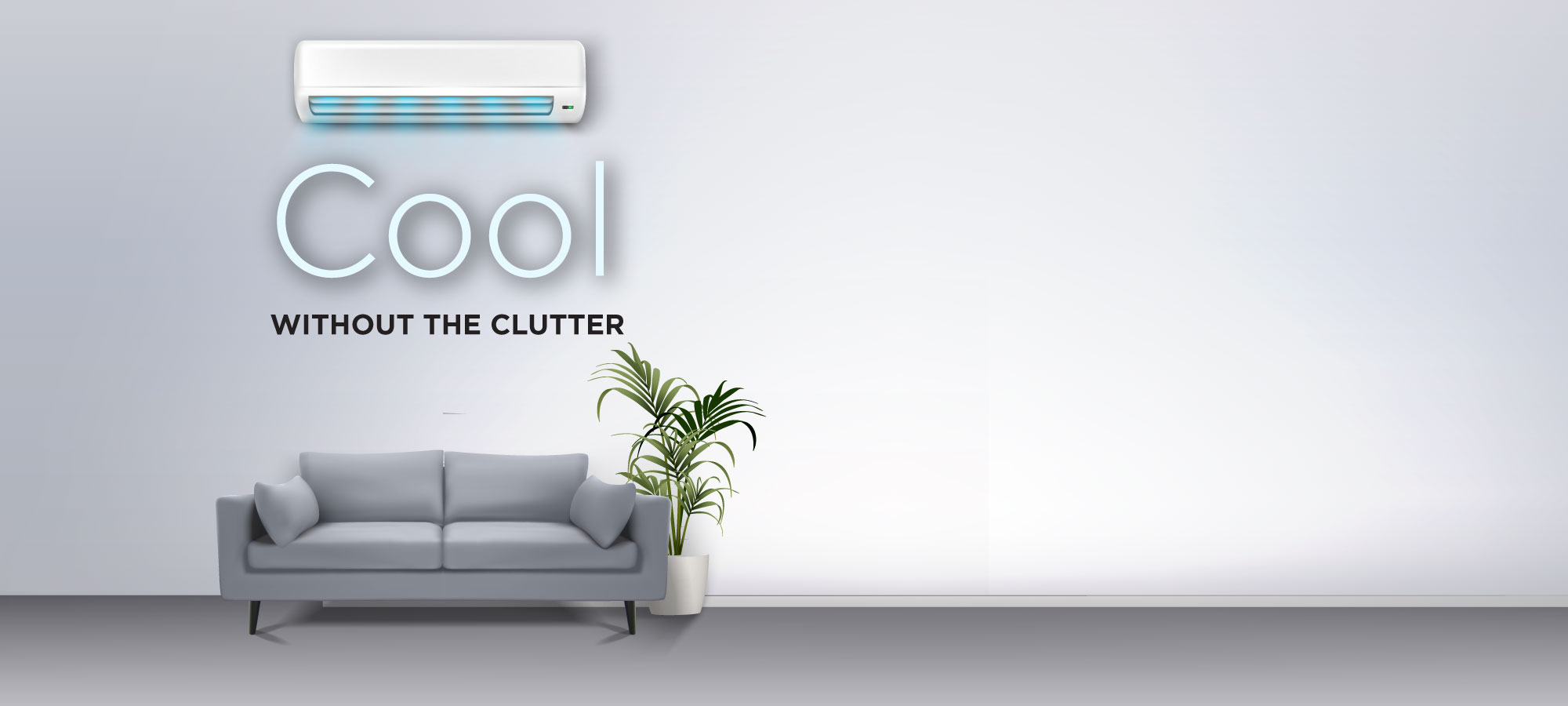 Cool without the clutter — a ductless mini split mounted on a living room wall